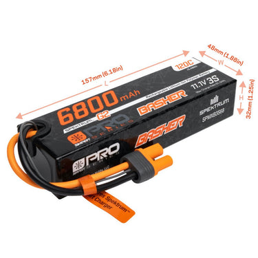 Spektrum SPMXB3S68 6800mAh 3S 11.1V 120C Smart Pro Basher LiPo Battery with IC5 Connector